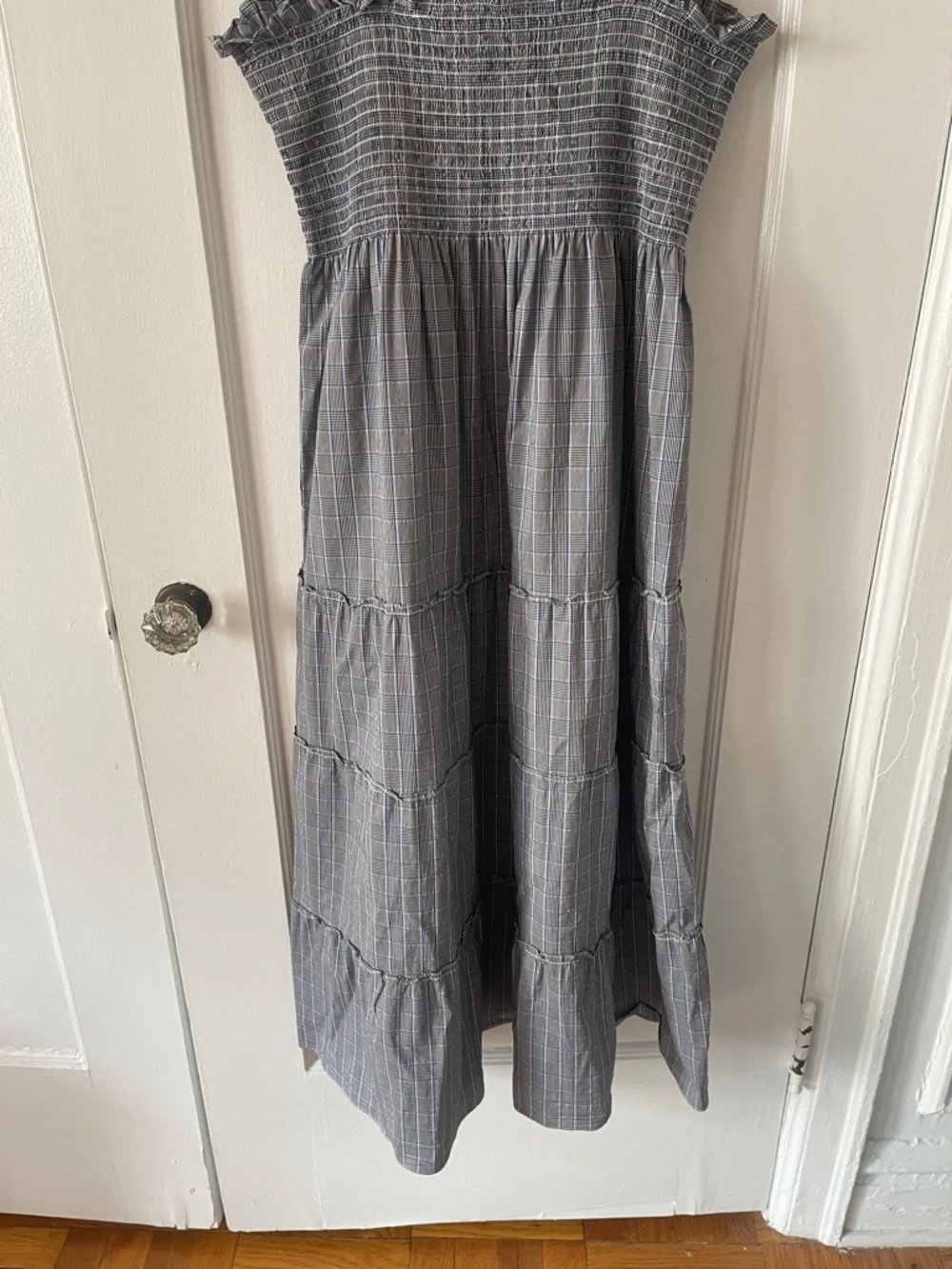 Hill House Blue Plaid Smocked Midi Dress with Flutter Straps - Picture 6 of 11